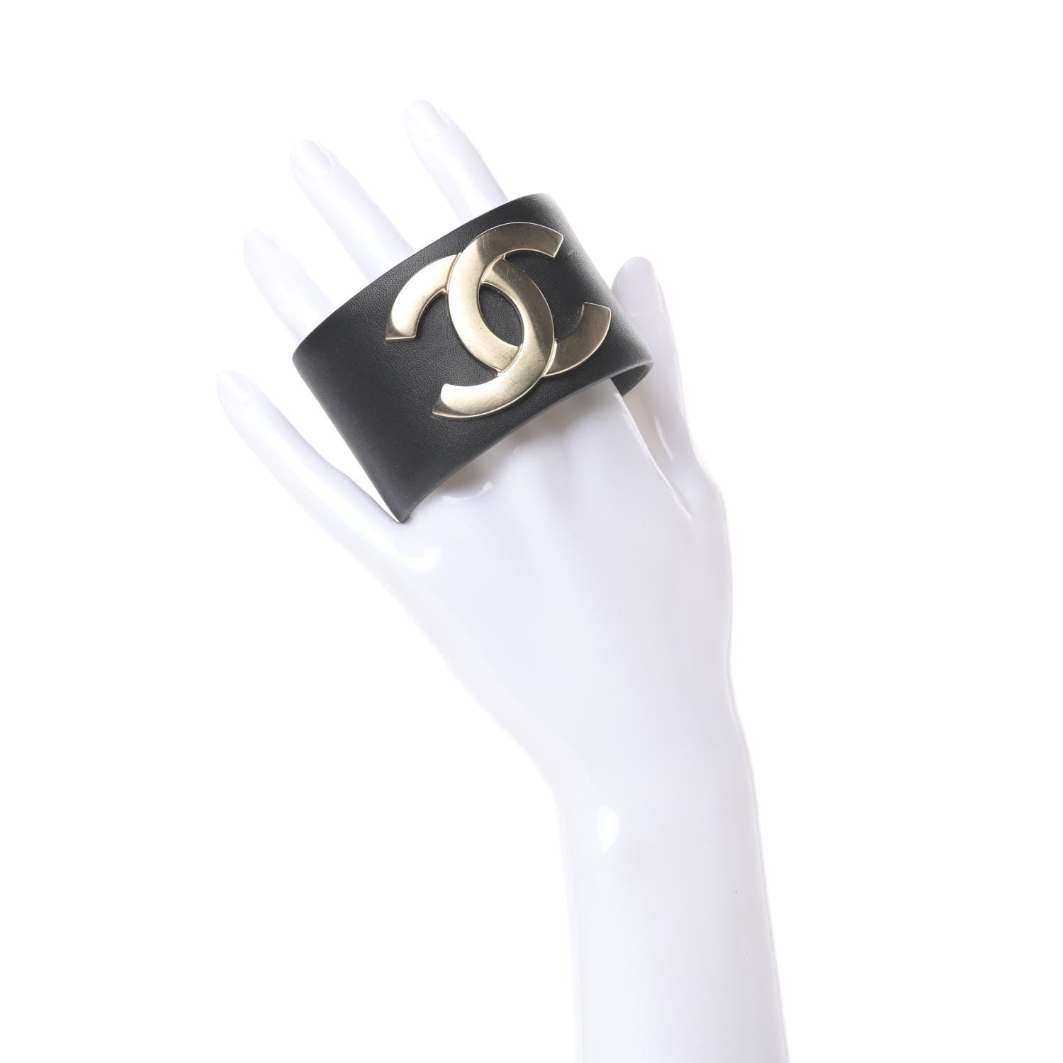 Chanel Calfskin CC Wide Cuff M Black Gold 2 of 6