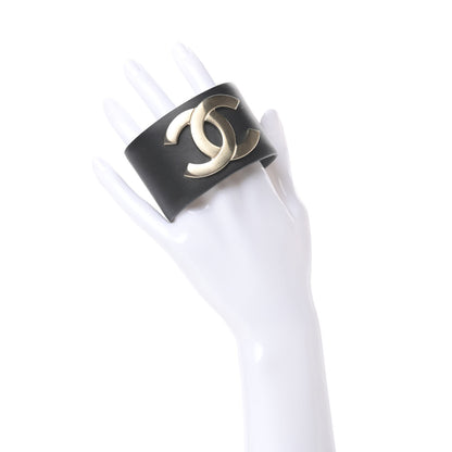 Chanel Calfskin CC Wide Cuff M Black Gold 2 of 6