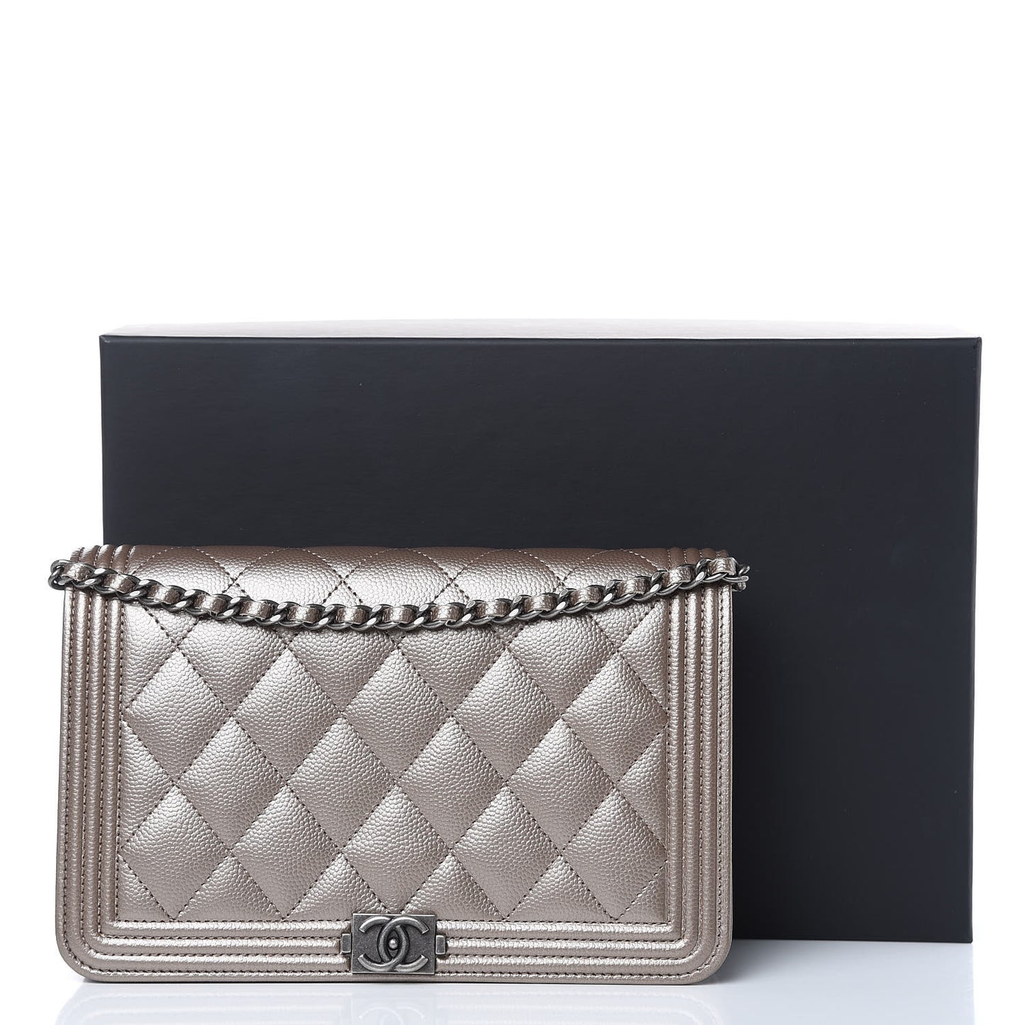 Metallic Caviar Quilted Boy Wallet On Chain WOC Copper