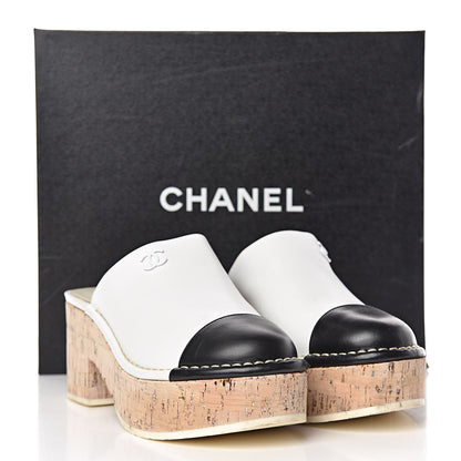 Chanel Calfskin Cork Cap Toe CC Clogs 38 White Black 12 of 12