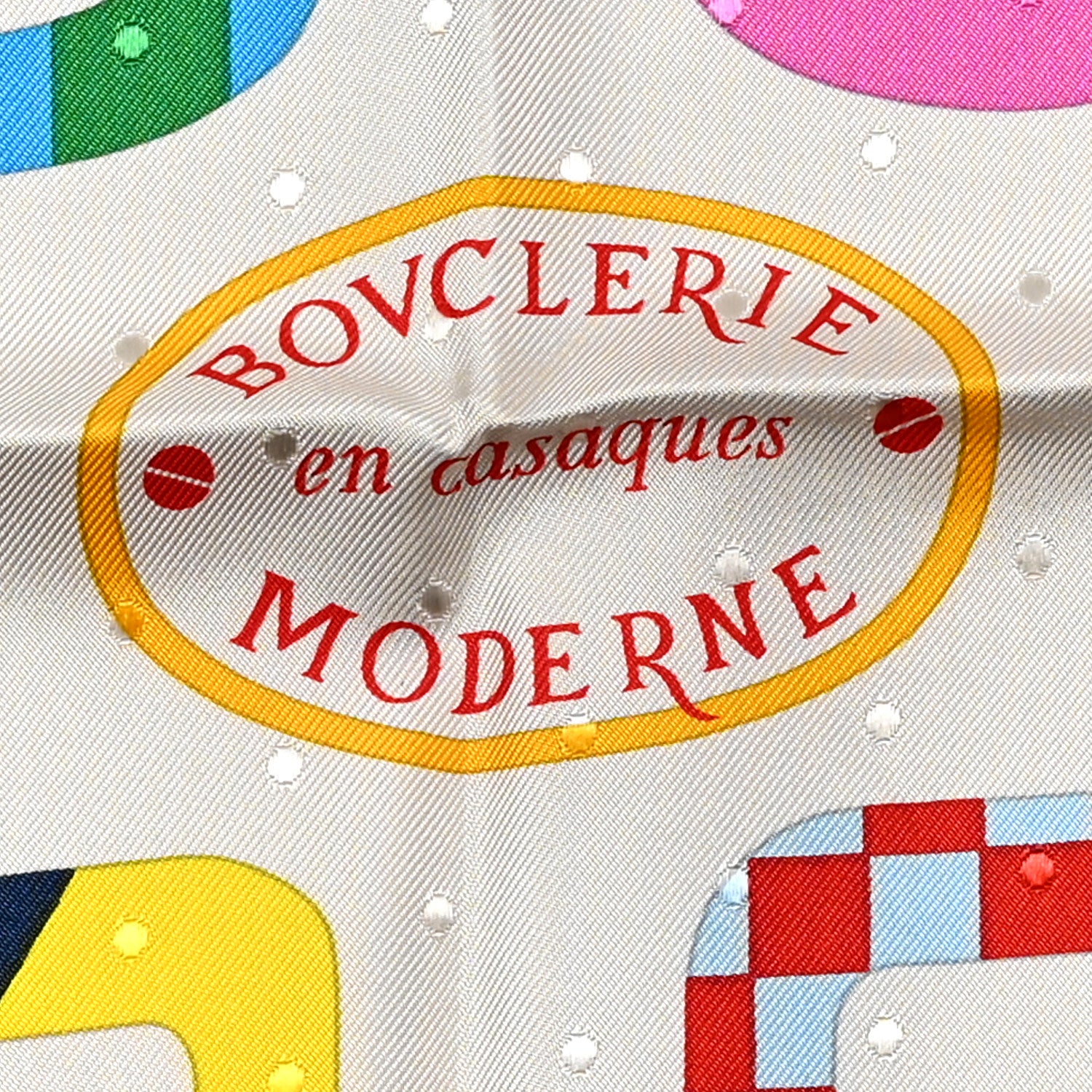 Hermes Silk Bouclerie Moderne Plumetis Scarf 70 Craie Bleu Rouge Rose 5 of 5