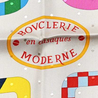Hermes Silk Bouclerie Moderne Plumetis Scarf 70 Craie Bleu Rouge Rose 5 of 5