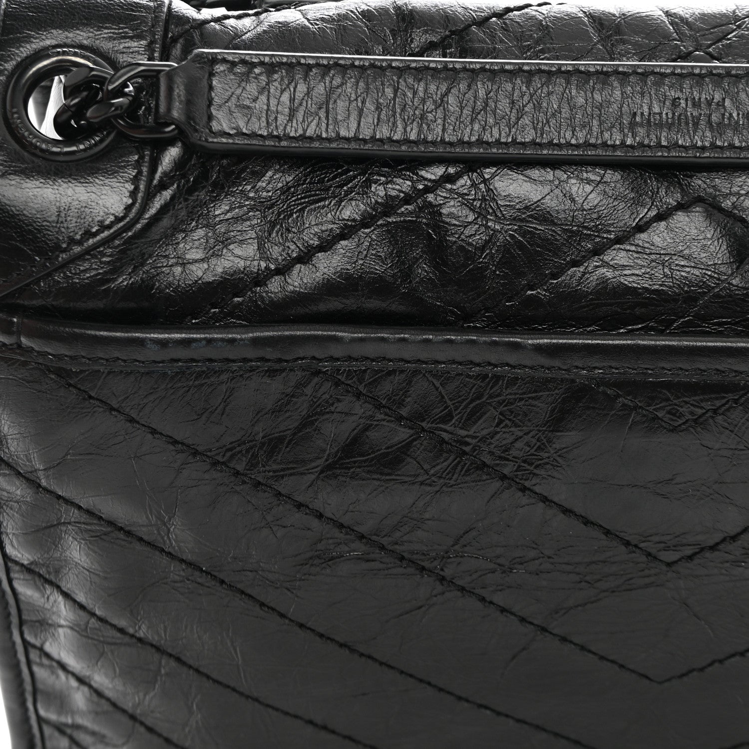 Saint Laurent Crinkled Calfskin Matelasse Monogram Medium Niki Chain Satchel Black 12 of 12