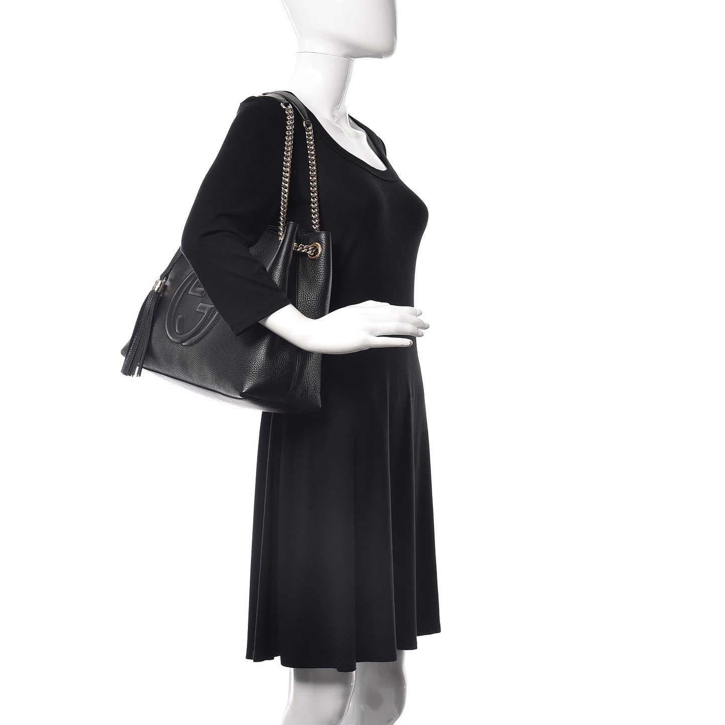 Pebbled Calfskin Medium Soho Chain Shoulder Bag Black
