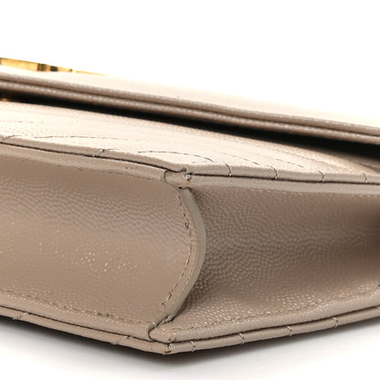 Saint Laurent Grain De Poudre Matelasse Chevron Monogram Envelope Chain Wallet Dark Beige 9 of 9