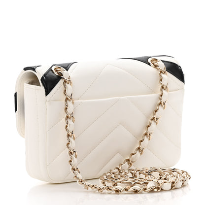 Chanel Lambskin Chevron Stitched Flap White Black 3 of 14