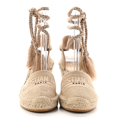 Christian Dior Canvas Embroidered Granville Ankle Tie Espadrille Wedges 40 Cream 2 of 8