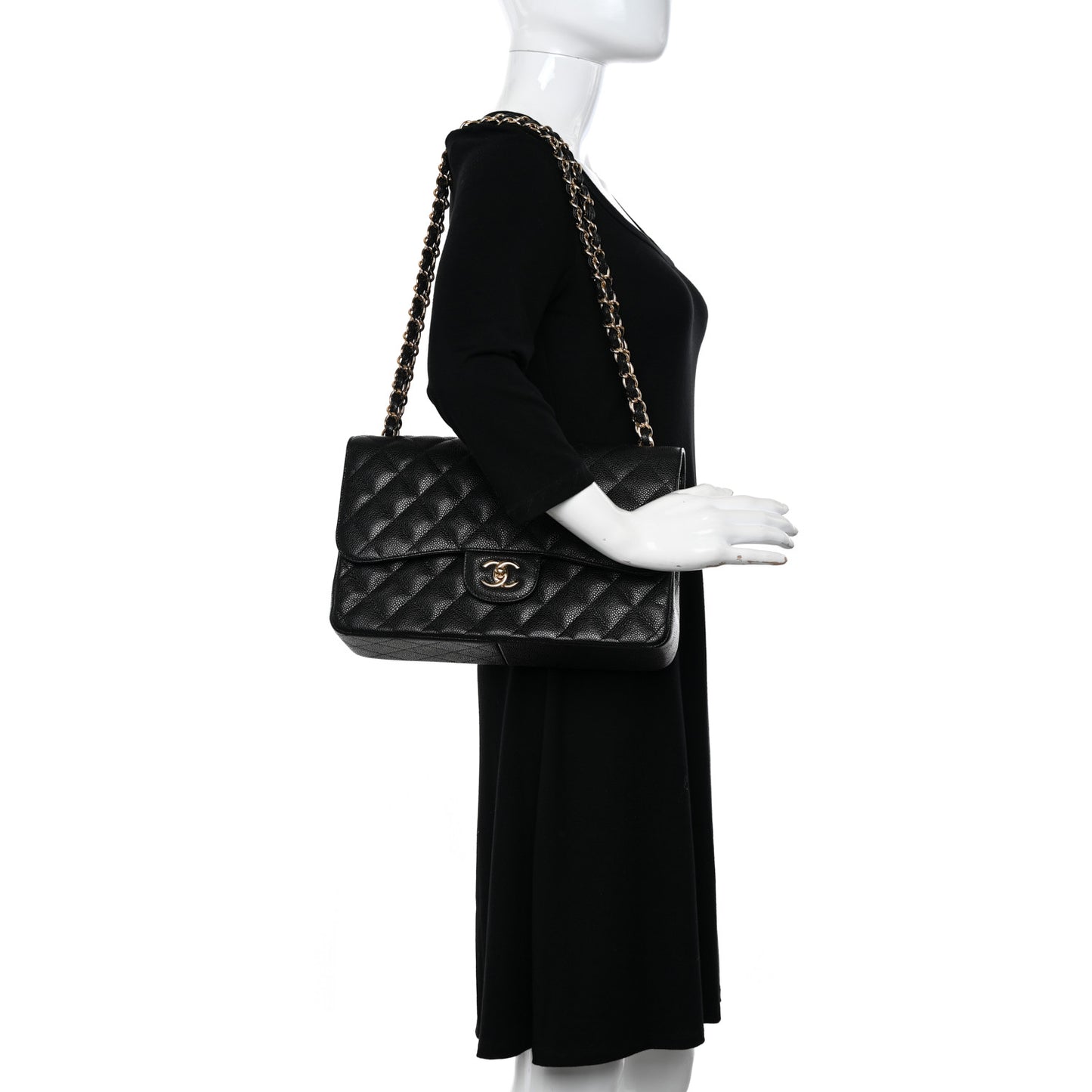 Caviar Quilted Jumbo Double Flap Black