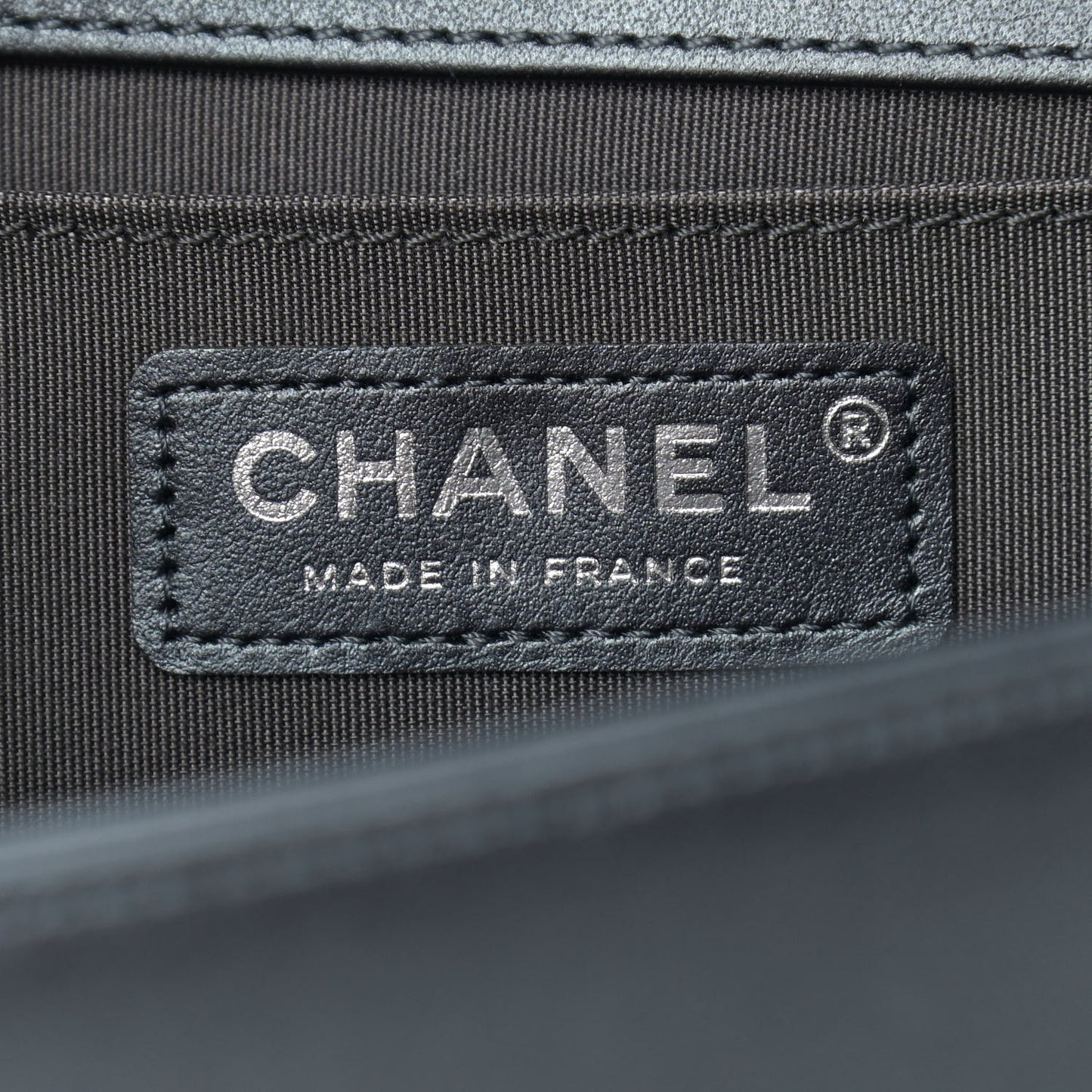 Metallic Calfskin Crystal Medium Boy Flap Dark Silver