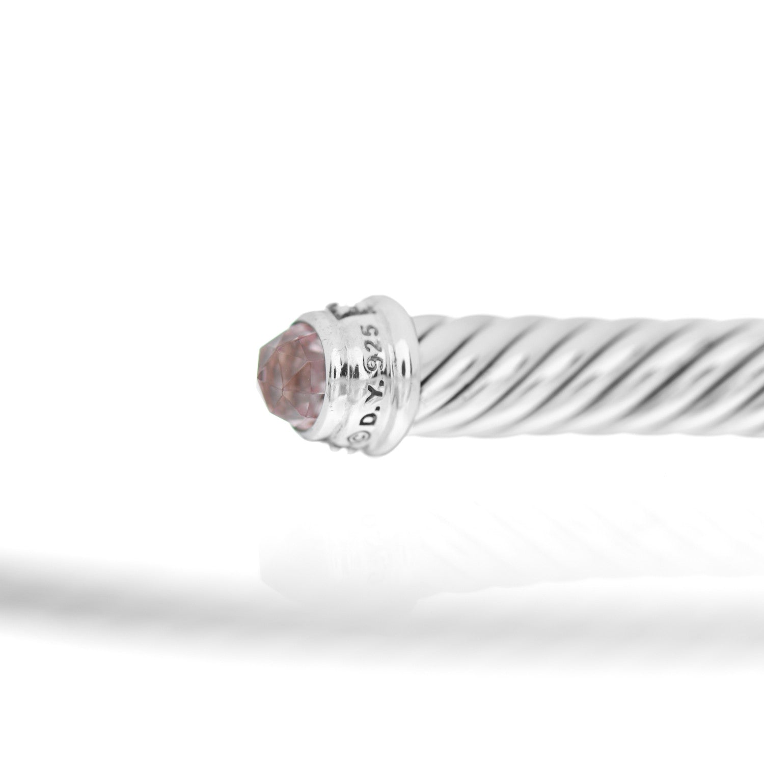 David Yurman Sterling Silver Diamond Morganite 5mm Cable Classics Bracelet 4 of 4
