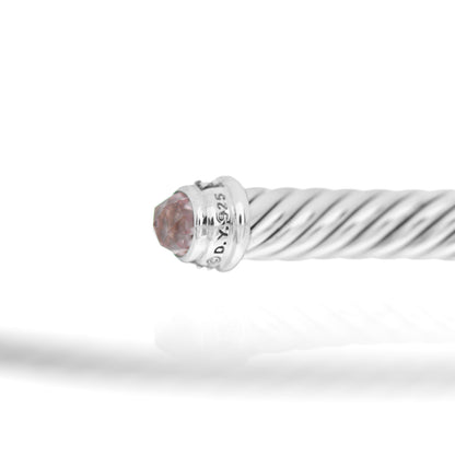 David Yurman Sterling Silver Diamond Morganite 5mm Cable Classics Bracelet 4 of 4