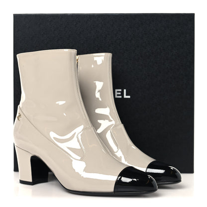 Chanel Patent Calfskin Ankle Boots 38.5 Light Gray Black 10 of 10
