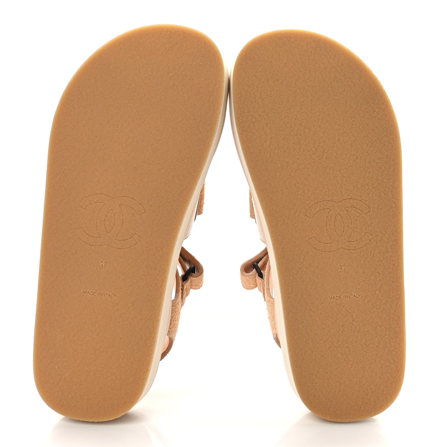 Suede Calfskin Velcro Flat Sandals 37 Beige