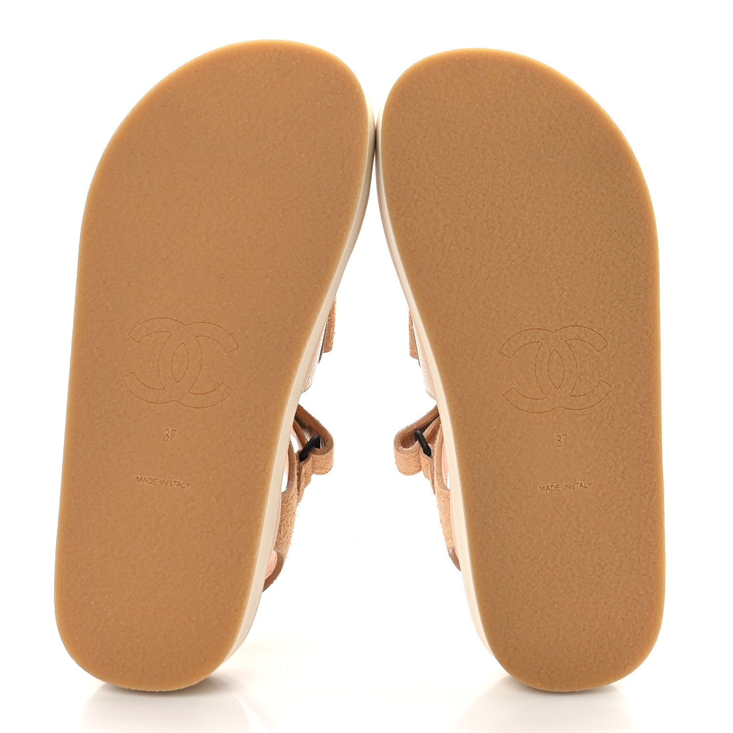 Chanel Suede Calfskin Velcro Flat Sandals 37 Beige 5 of 8
