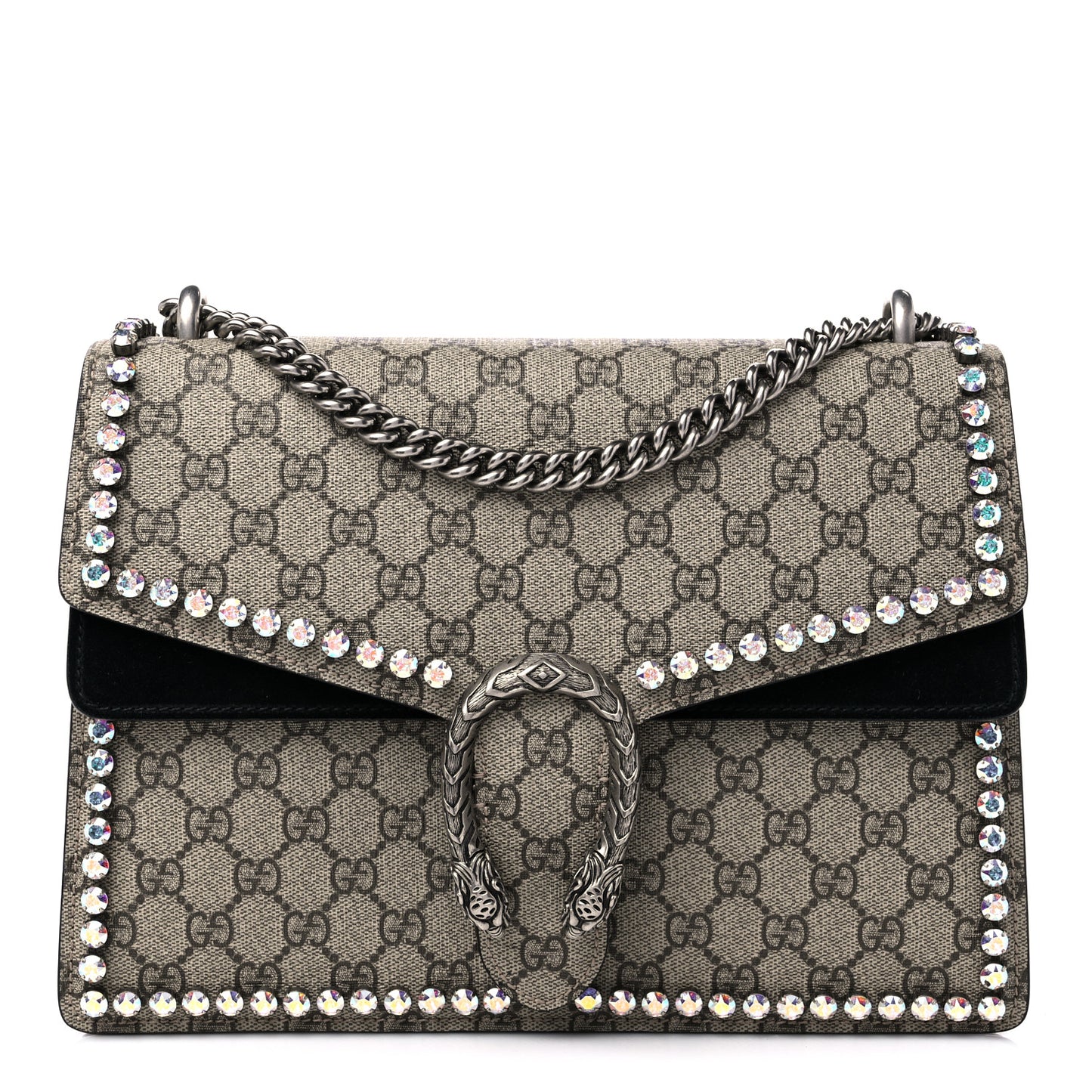 GG Supreme Monogram Crystal Medium Dionysus Shoulder Bag Black