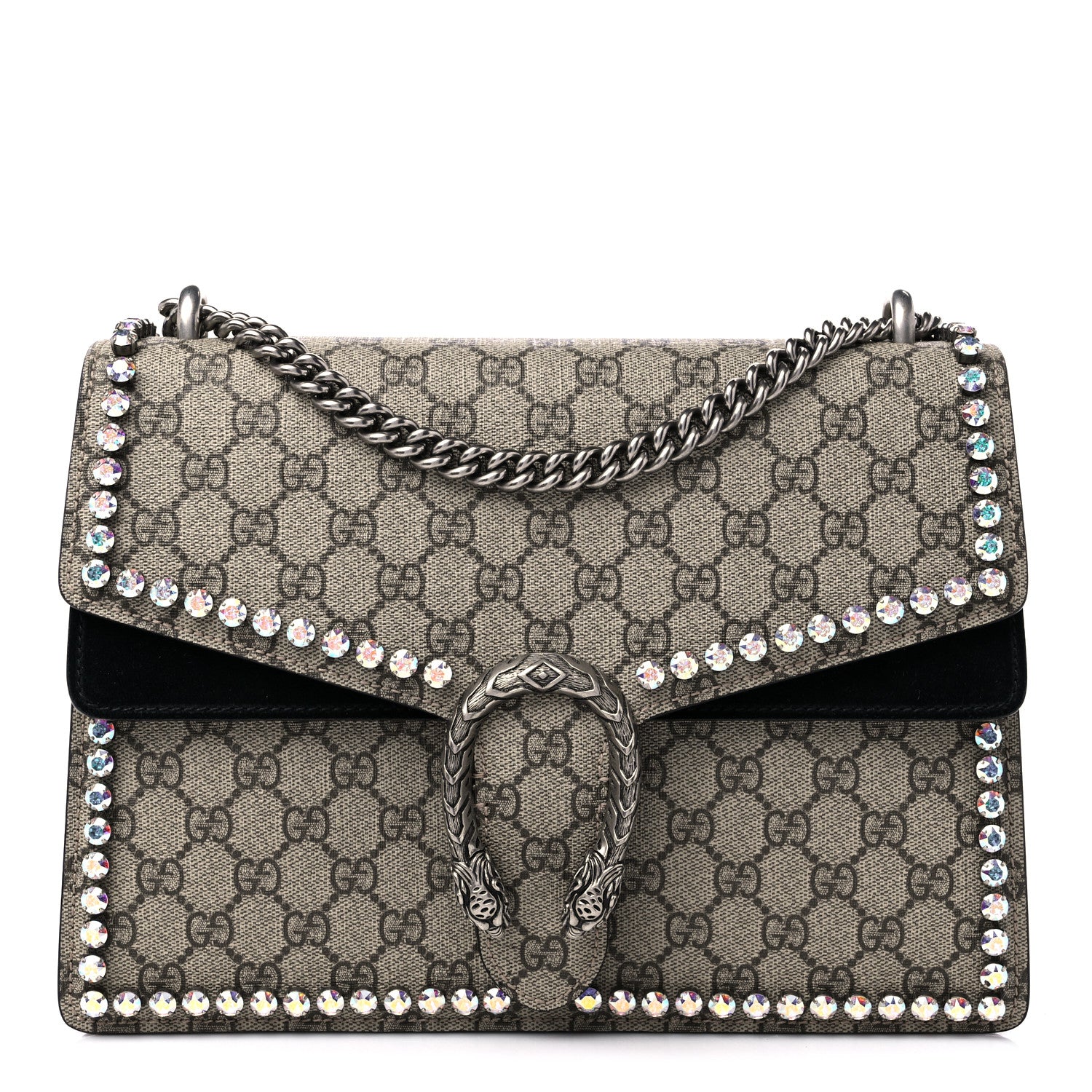 Gucci GG Supreme Monogram Crystal Medium Dionysus Shoulder Bag Black 1 of 11