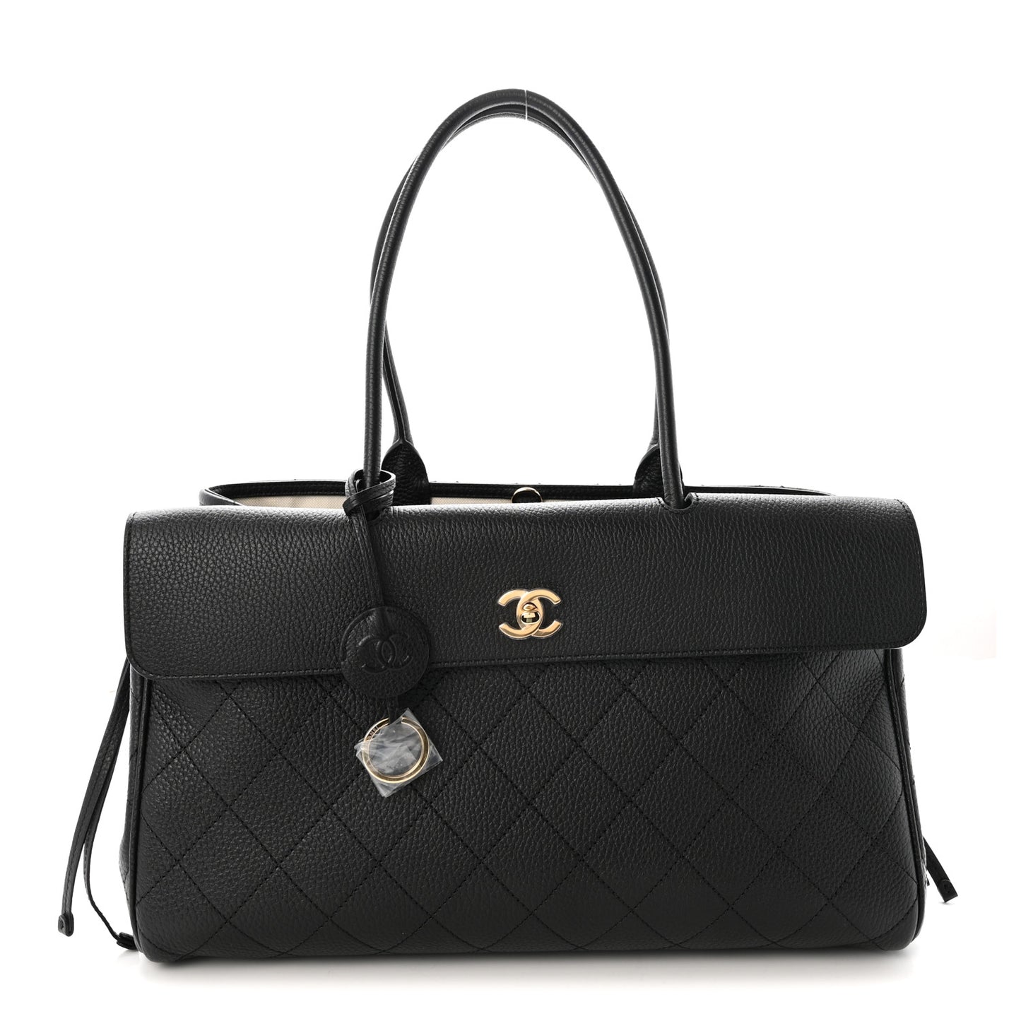 Grained Calfskin Stitched Urban Essentials Large Shopping Bag Black