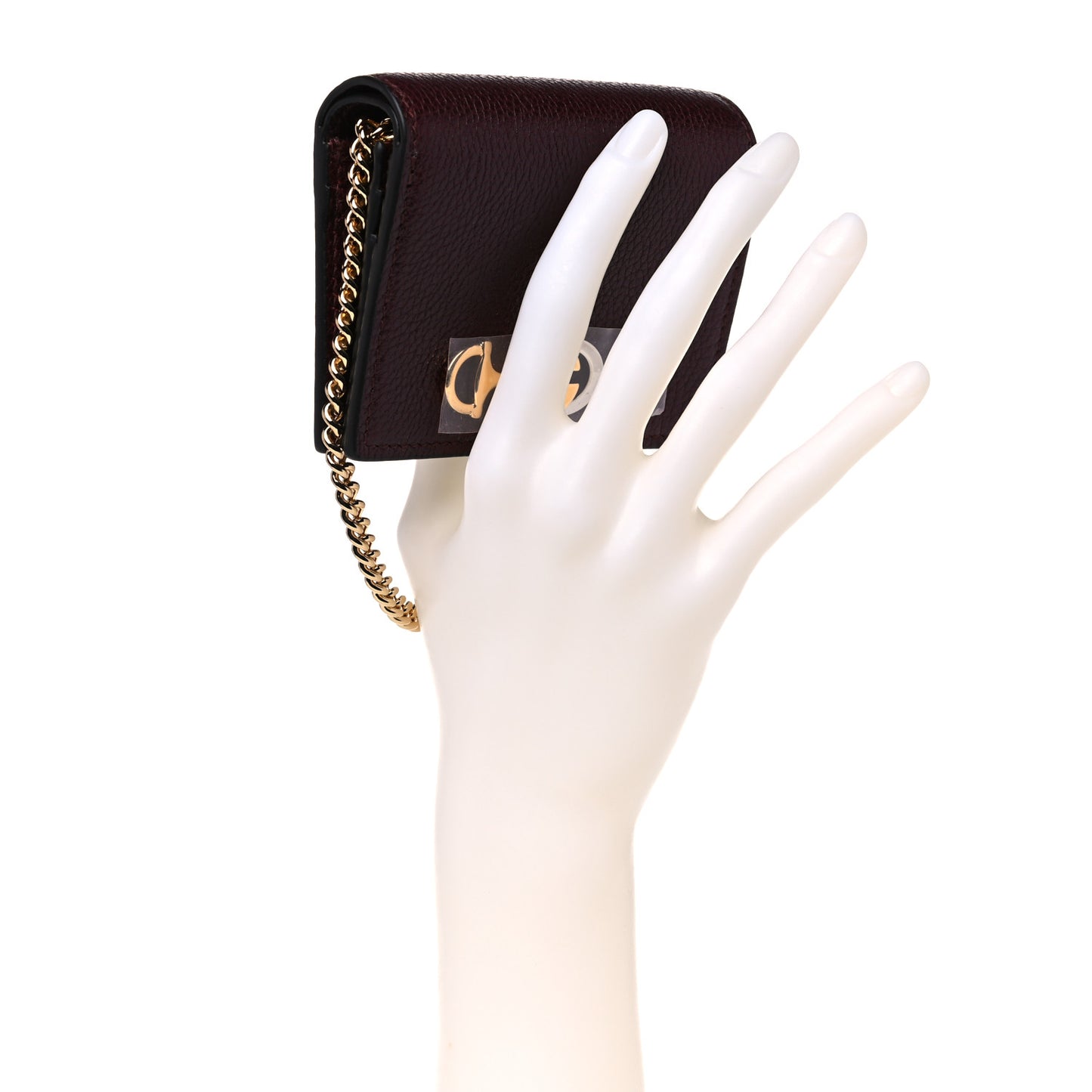 Grainy Calfskin Zumi Chain Card Case Wallet Vintage Bordeaux