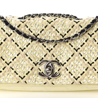 Chanel Patent Perforated Woven Flap White Black 10 of 10