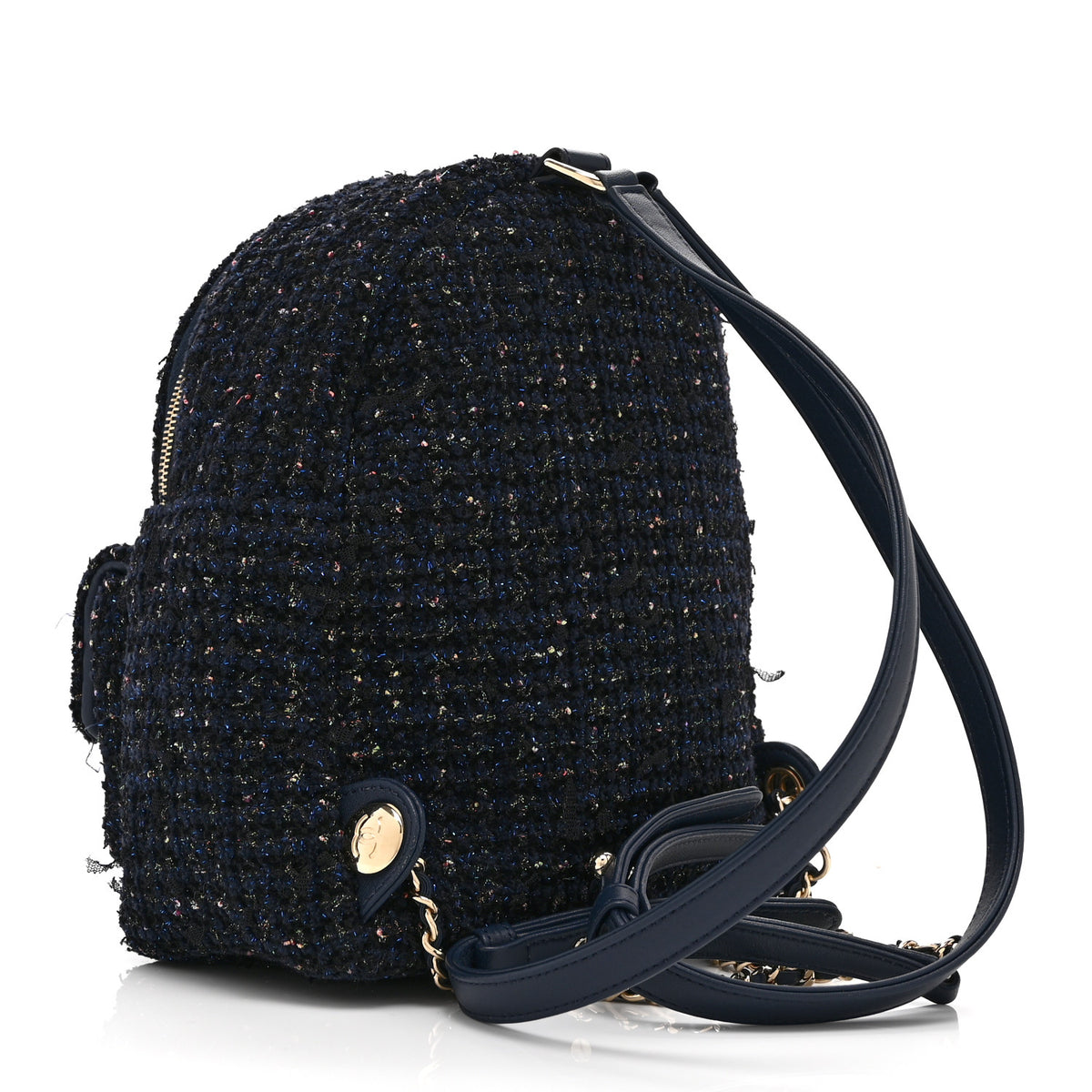 Chanel Tweed Front Pocket Backpack Navy 3 of 10