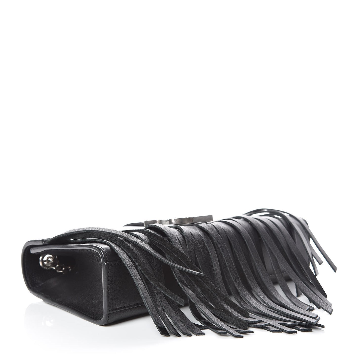 Calfskin Fringe Small Monogram Satchel Black