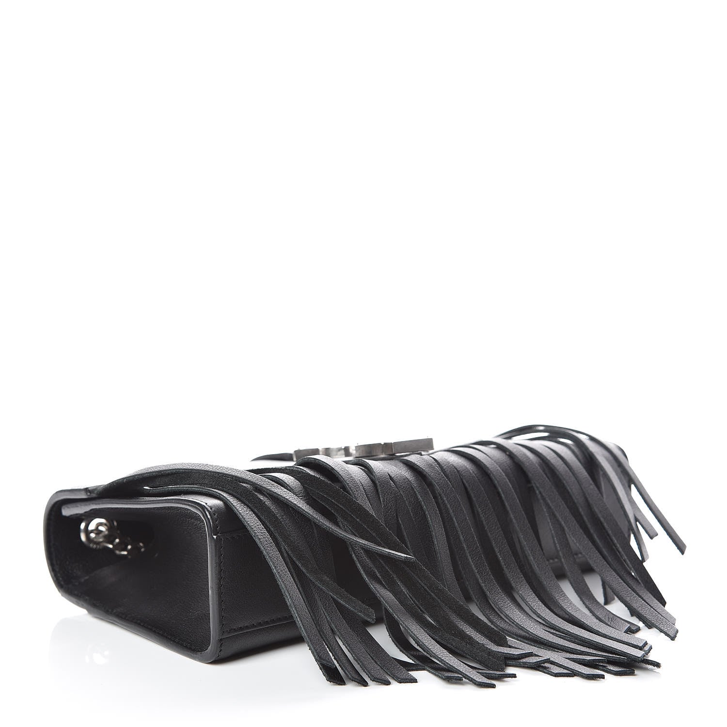 Saint Laurent Calfskin Fringe Small Monogram Satchel Black 4 of 12