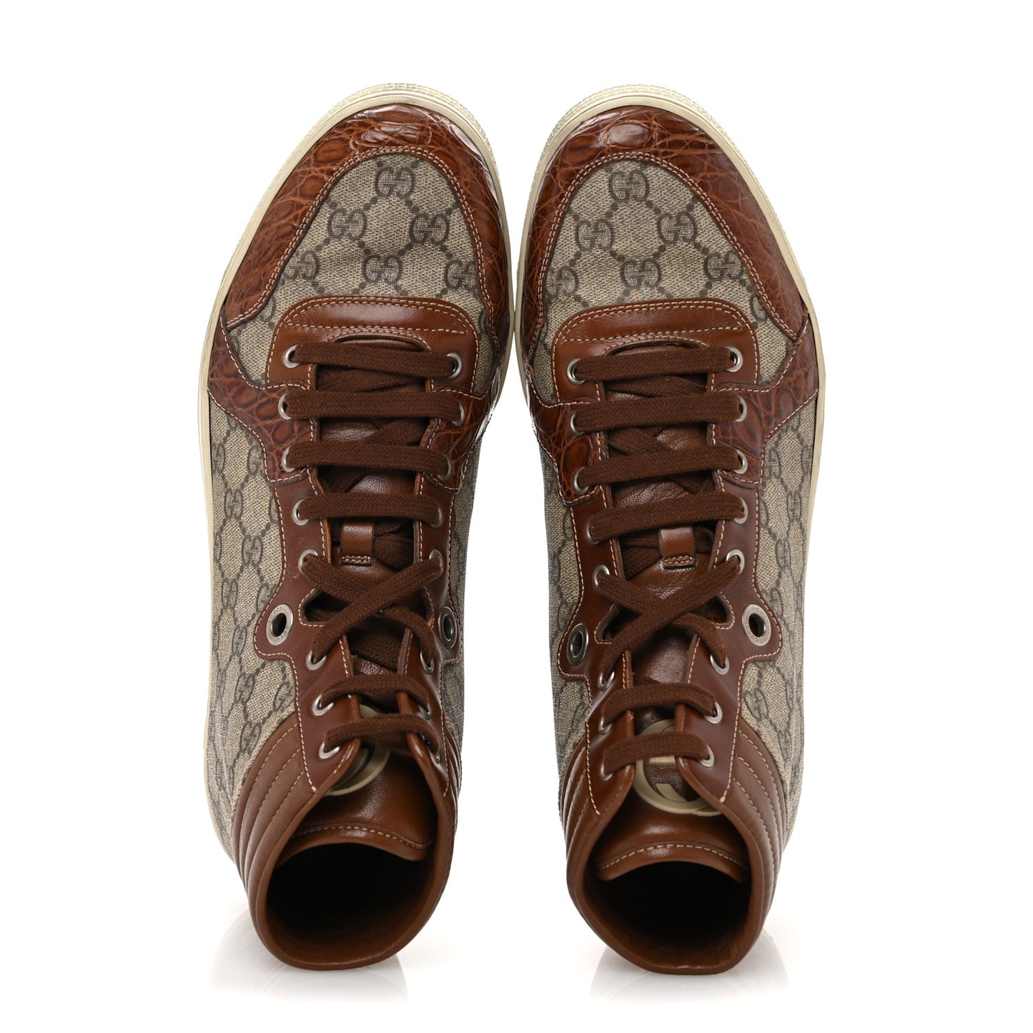 GG Plus Monogram Calfskin Crocodile Embossed Mens Coda High Top Sneakers 10.5 Brown