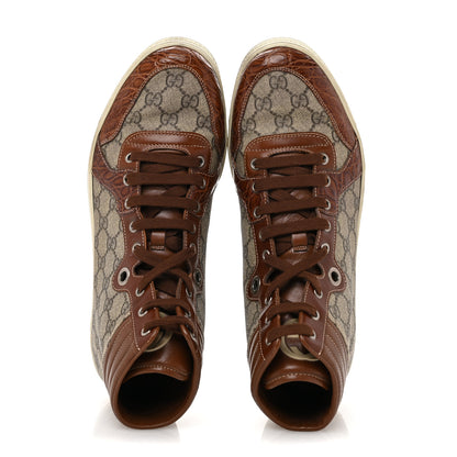 Gucci GG Plus Monogram Calfskin Crocodile Embossed Mens Coda High Top Sneakers 10.5 Brown 2 of 10