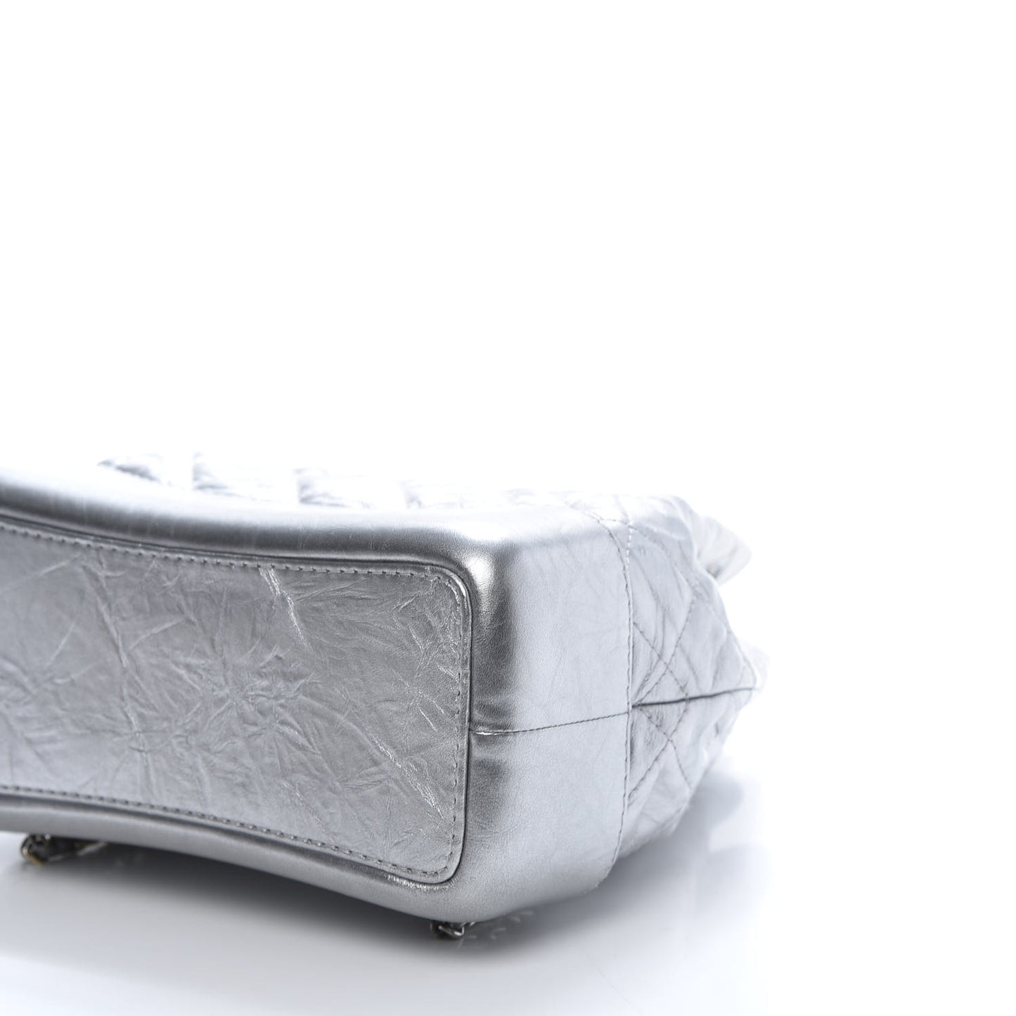 Metallic Crumpled Calfskin Quilted Gabrielle Backpack Silver