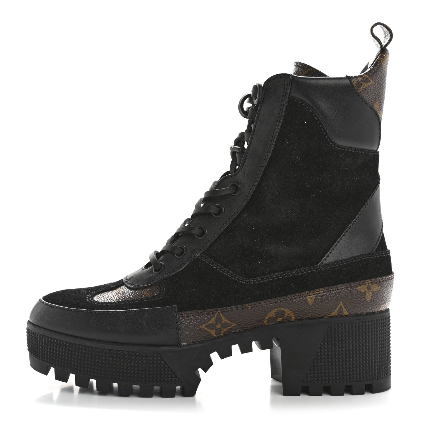 Suede Calfskin Monogram Laureate Platform Desert Boots 38 Black