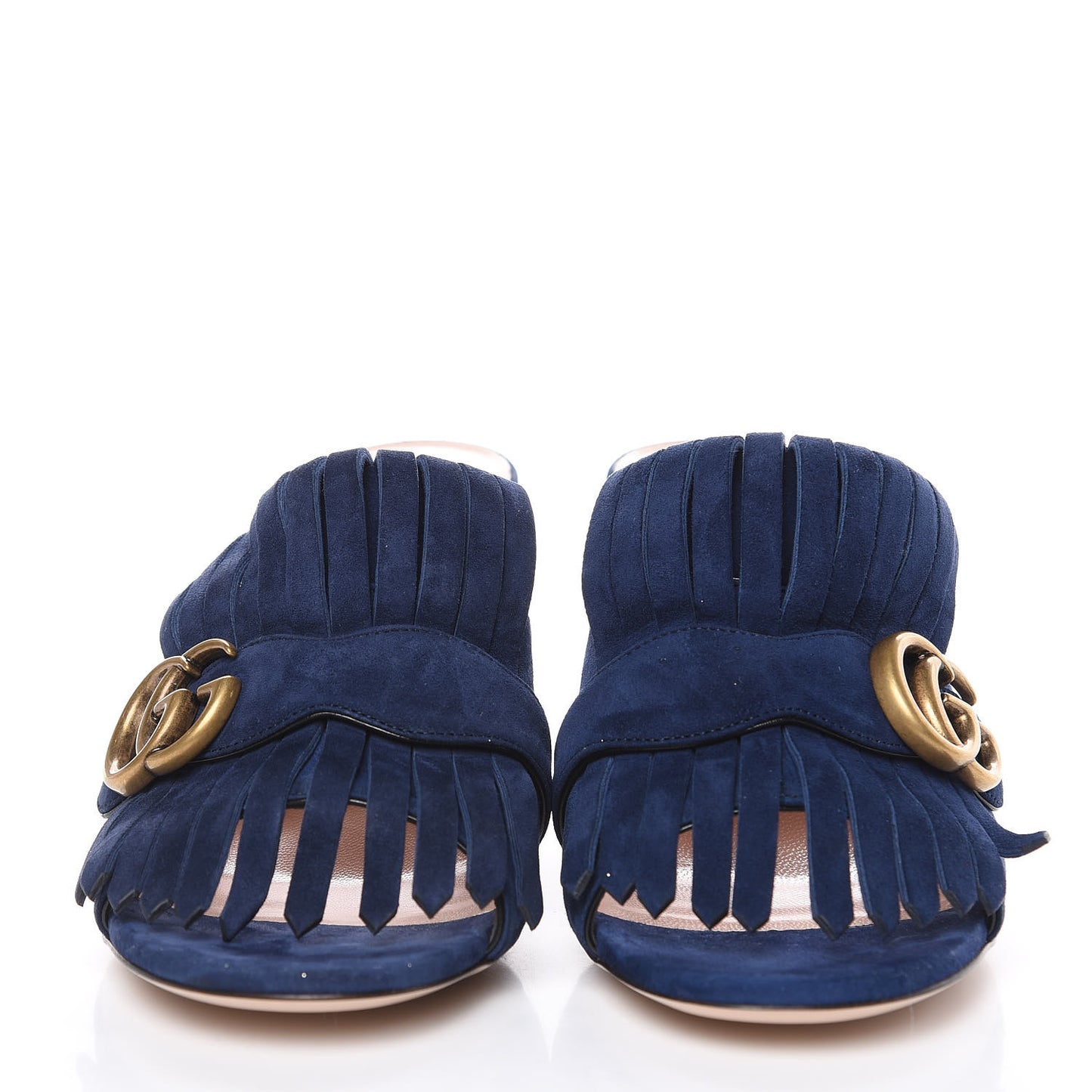Kid Scamosciato GG Marmont Fringe 75mm Slide Sandals 38.5 Blue Ink