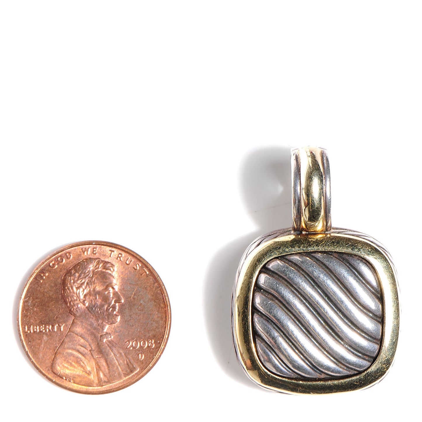 Sterling Silver 18K Gold 21mm Carved Cable Enhancer Pendant