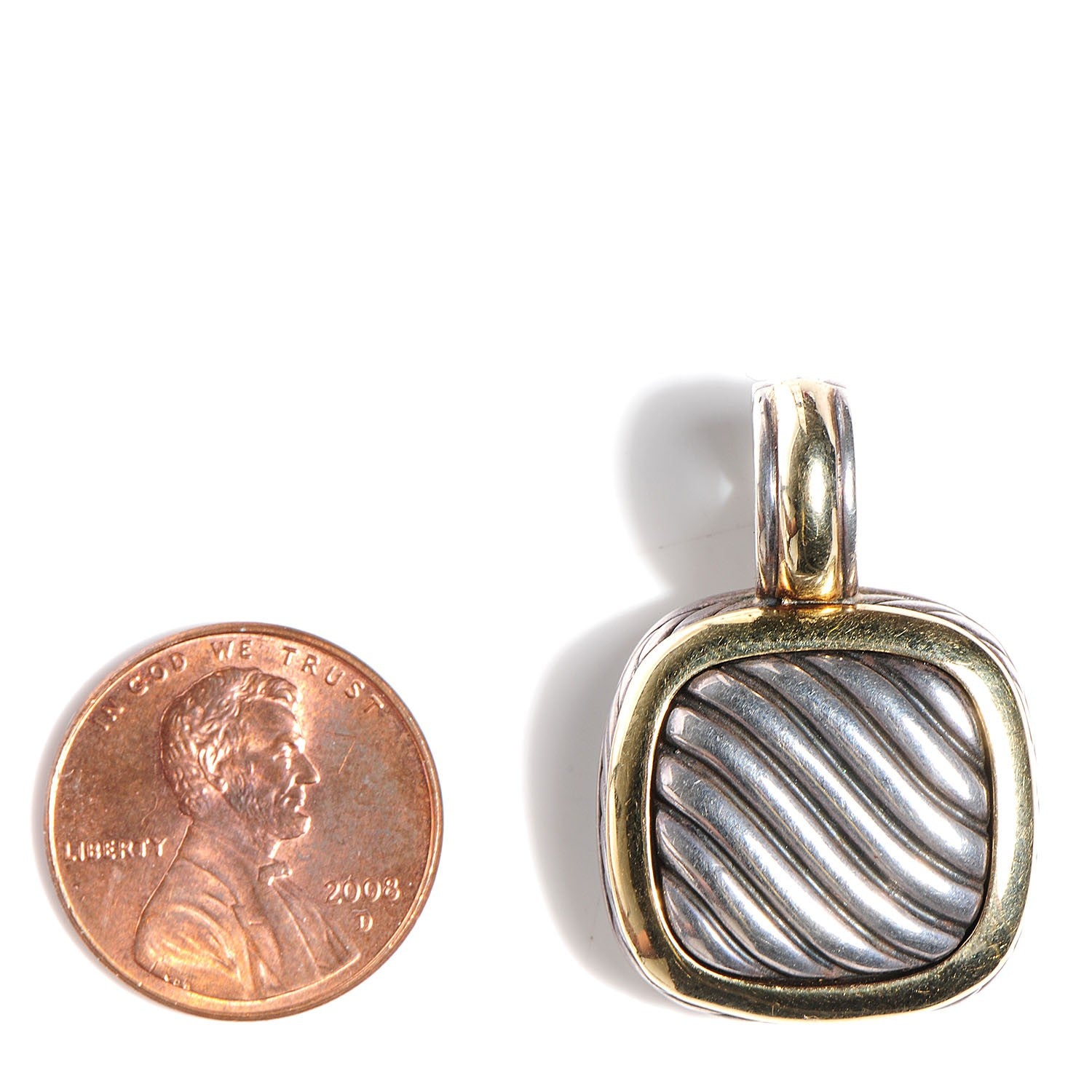 David Yurman Sterling Silver 18K Gold 21mm Carved Cable Enhancer Pendant 2 of 4