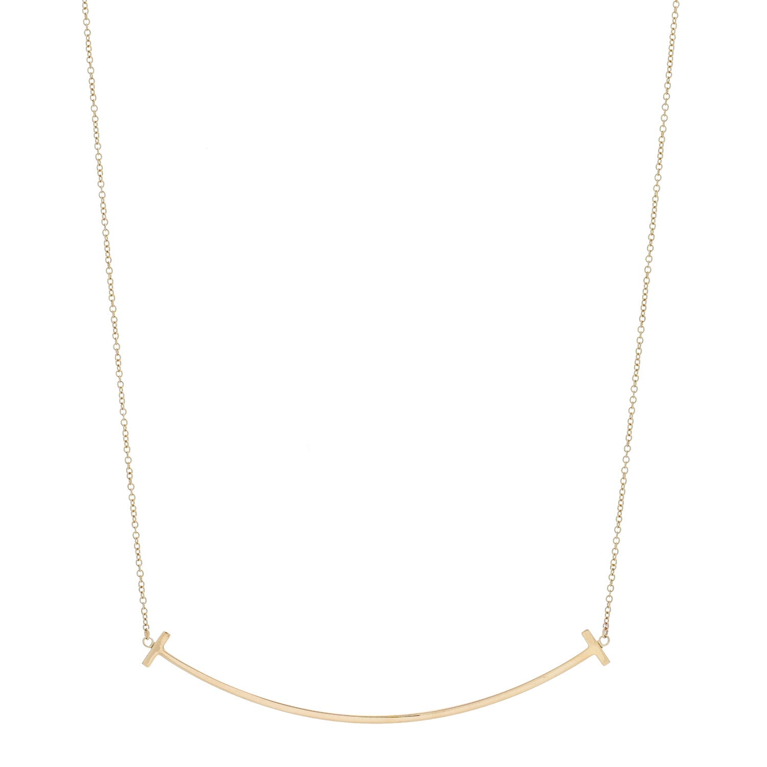 Tiffany 18K Yellow Gold Large T Smile Pendant Necklace 1 of 4