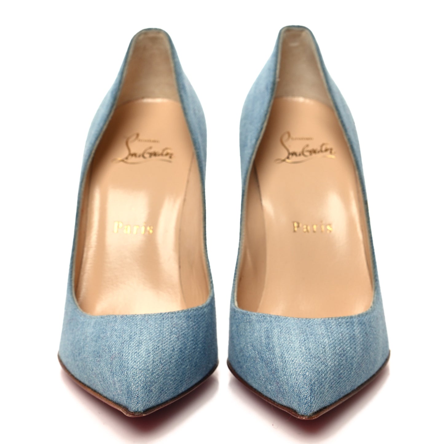 Denim Crackled Calfskin Hawaiian Print Pigalle Follies 100 Pumps 35.5 Blue White