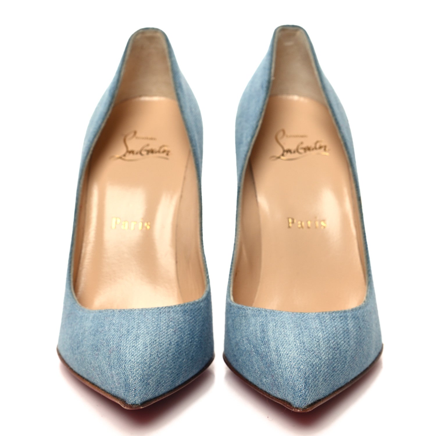 Christian Louboutin Denim Crackled Calfskin Hawaiian Print Pigalle Follies 100 Pumps 35.5 Blue White 2 of 8
