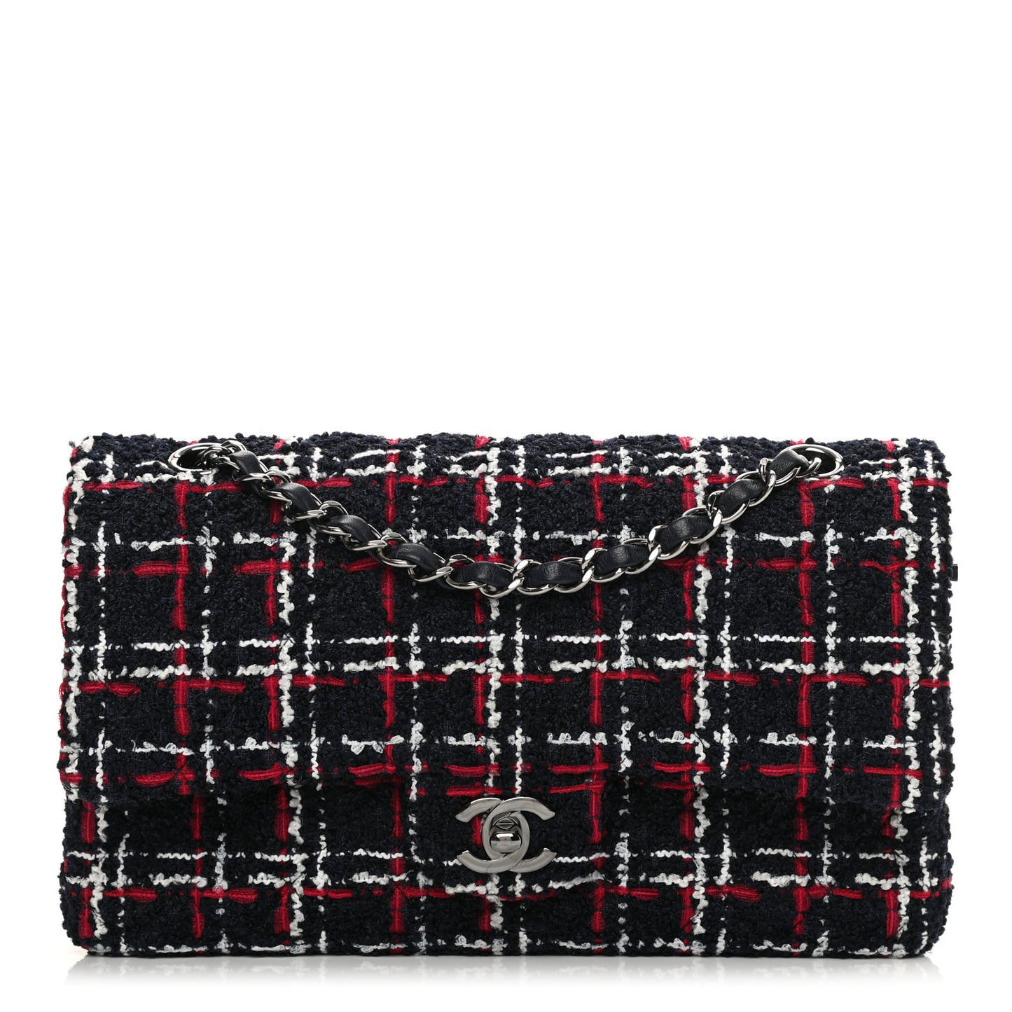 Tweed Quilted Medium Double Flap Navy White Red