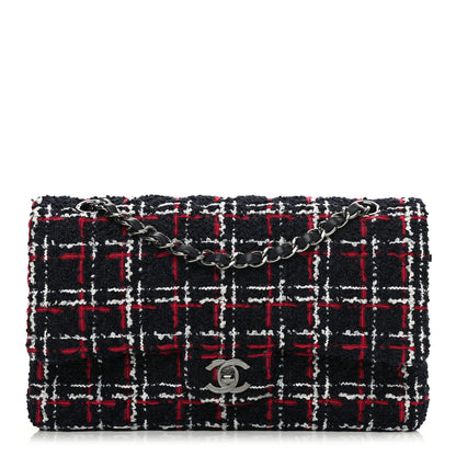 Chanel Tweed Quilted Medium Double Flap Navy White Red 1 of 16