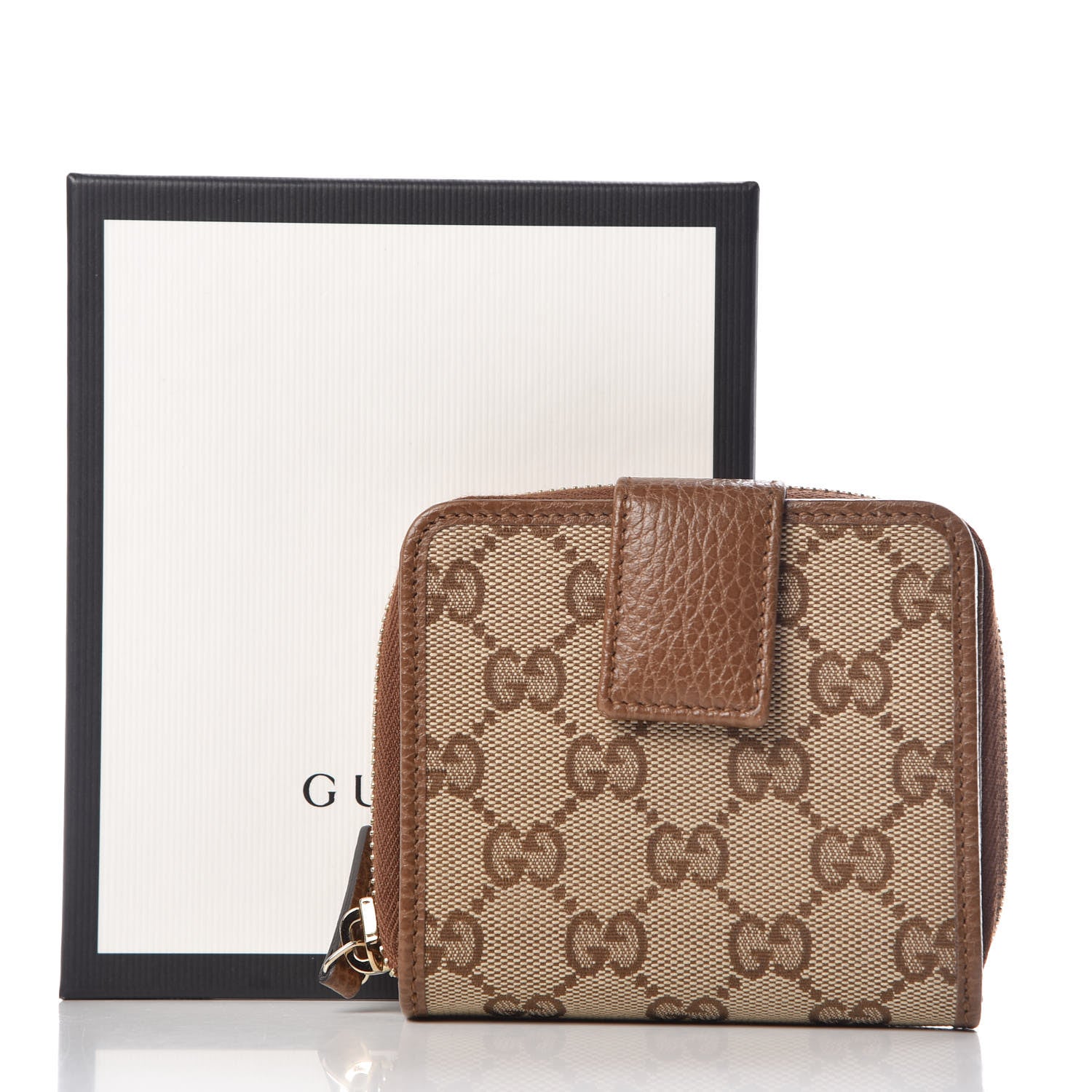 Gucci Monogram Dollar Calfskin Zip Around French Wallet Beige Ebony Tabacco 11 of 11