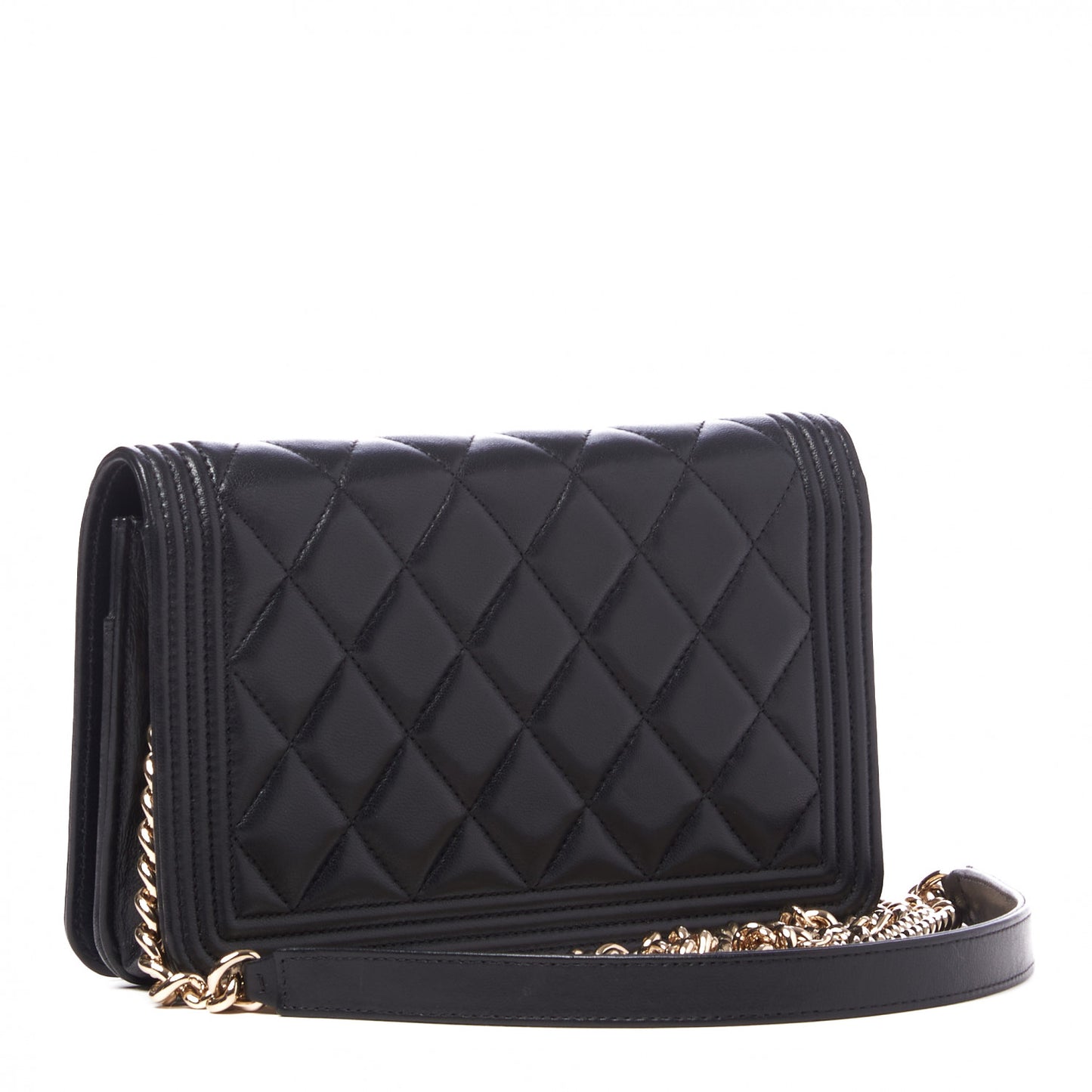 Lambskin Quilted Boy Wallet On Chain WOC Black