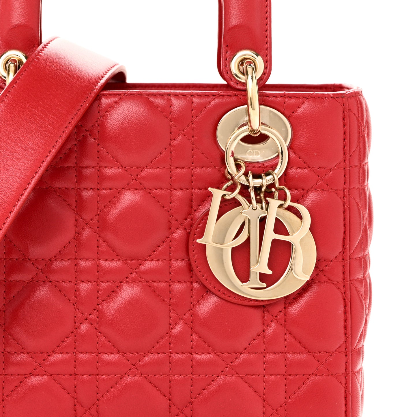 Lambskin Cannage Small Lucky Badges My Lady Dior Red