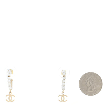Chanel Pearl Charms CC Hoop Earrings Gold 2 of 5