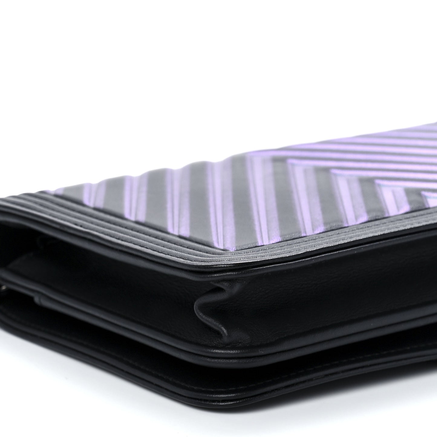 Calfskin Painted Chevron Embossed Boy Wallet On Chain WOC Black