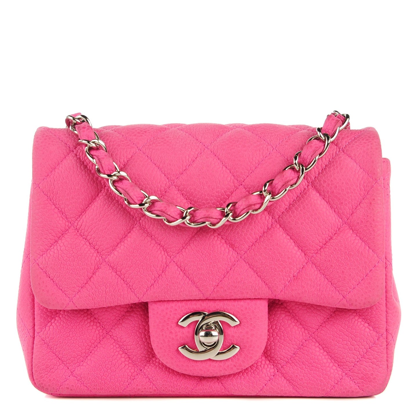 Iridescent Caviar Quilted Mini Square Flap Hot Pink