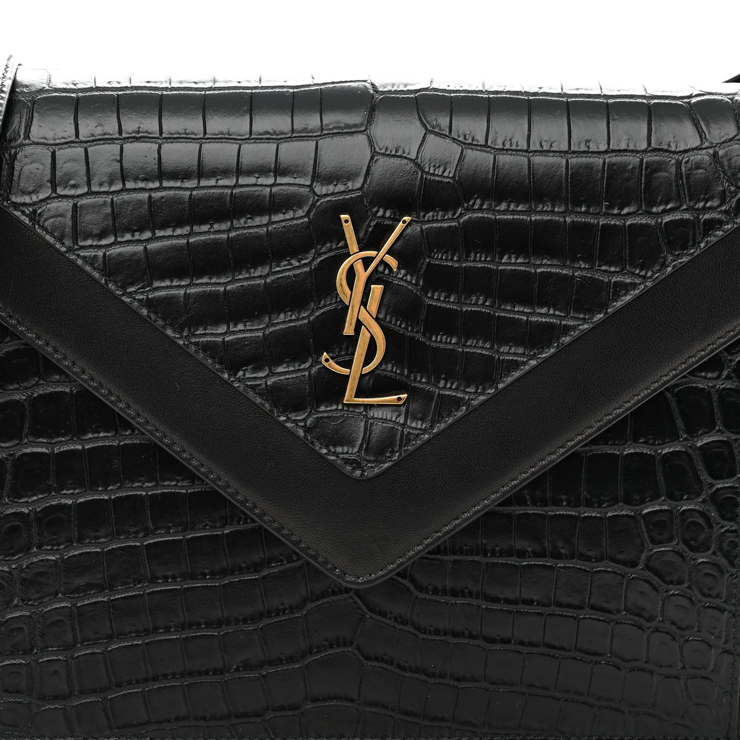 Calfskin Crocodile Embossed Gaby Satchel Black