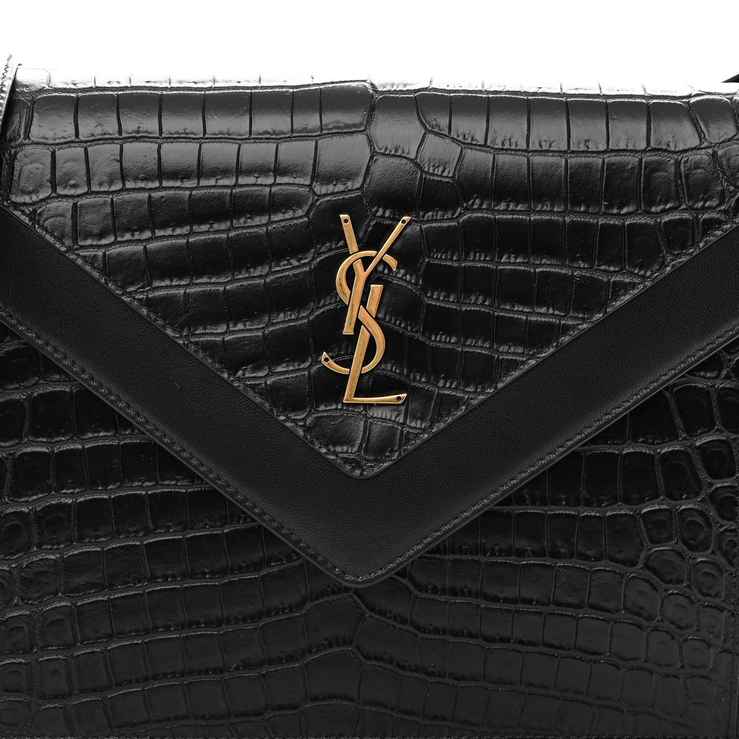 Saint Laurent Calfskin Crocodile Embossed Gaby Satchel Black 9 of 11