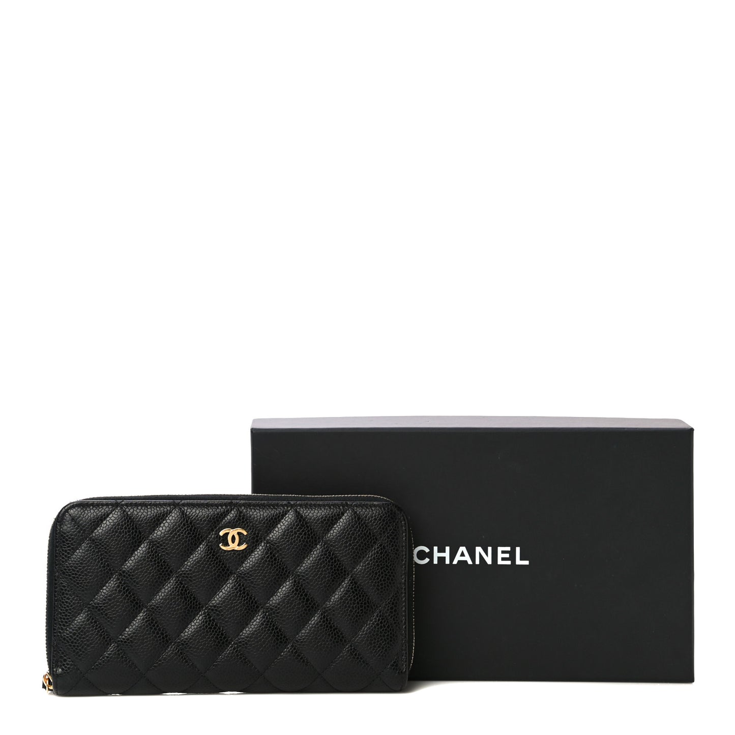 Caviar Quilted Large Gusset Zip Around Wallet Black