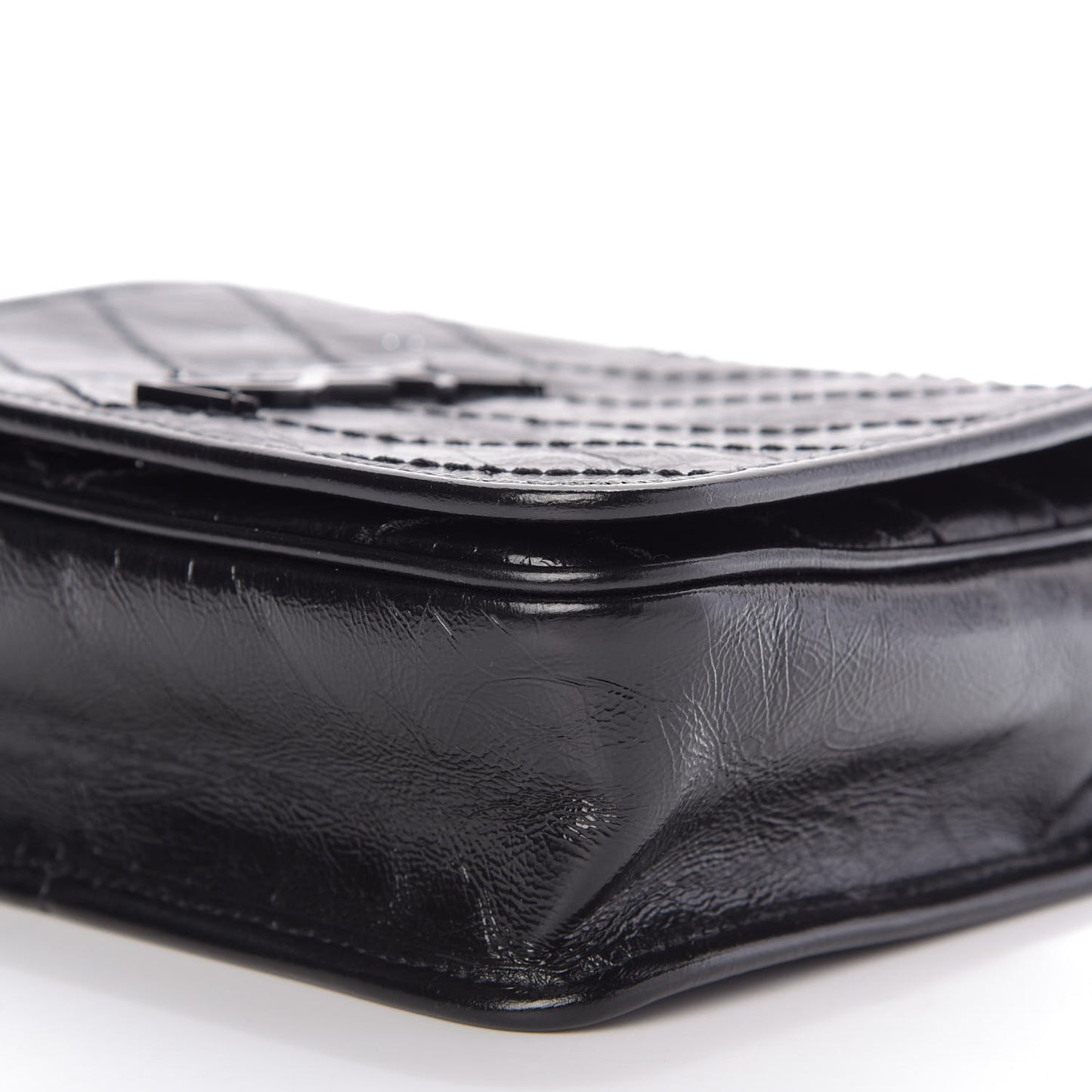 Crinkled Calfskin Matelasse Monogram Niki Chain Wallet Black