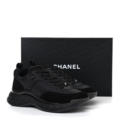 Chanel Nylon Suede Calfskin CC Sneakers 38 Black 10 of 10