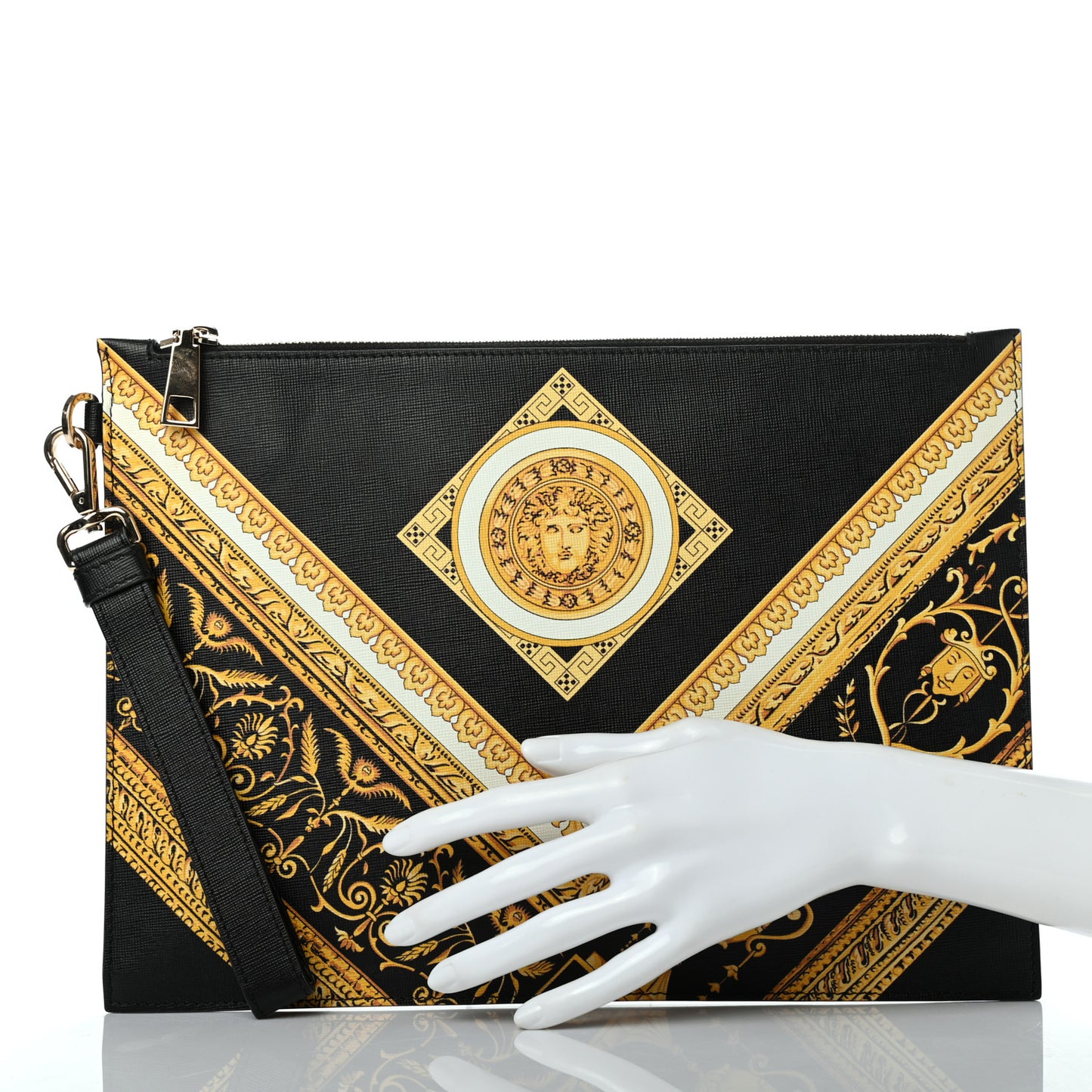 Saffiano Barocco Print Wristlet Black